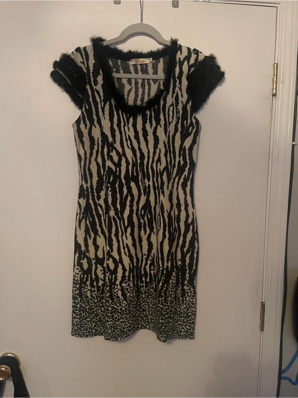 Anthropologie Aryeh zebra leopard faux fur dress M